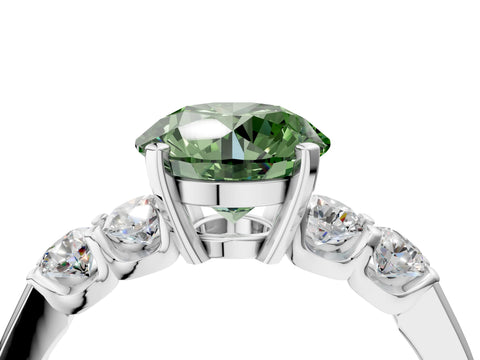 White gold Fancy Green Round Cut Brilliant Diamond Five-Stone Engagement Ring with Prong Setting on a Classic Band_7