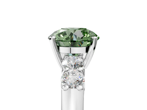White gold Fancy Green Round Cut Brilliant Diamond Five-Stone Engagement Ring with Prong Setting on a Classic Band_8