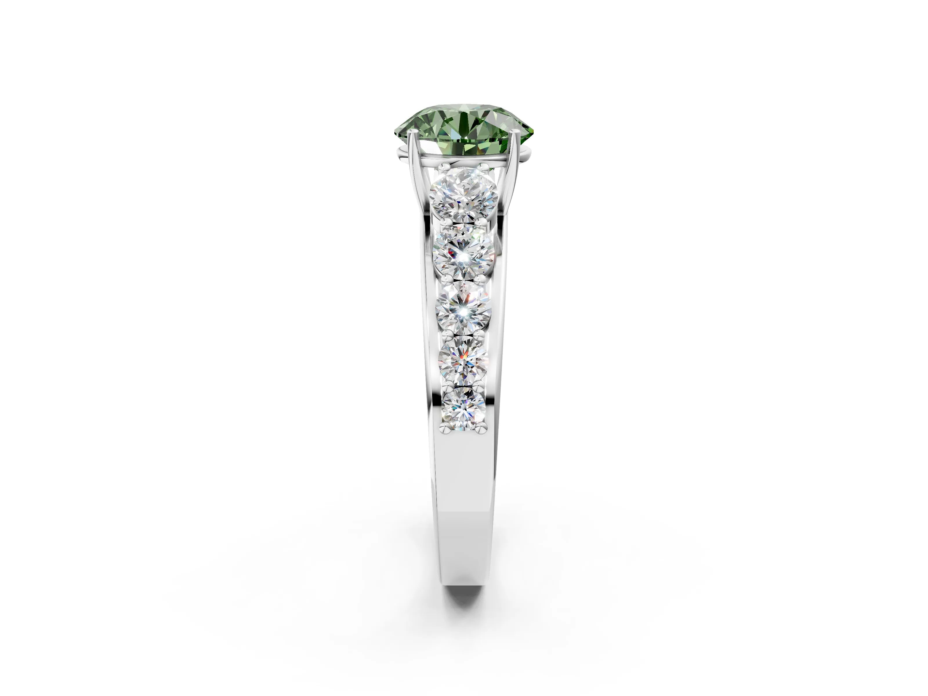 White gold Fancy Green Round Cut Brilliant Diamond Pavé Band with Six-Prong Setting_2