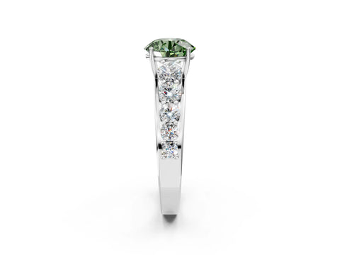 White gold Fancy Green Round Cut Brilliant Diamond Pavé Band with Six-Prong Setting_2
