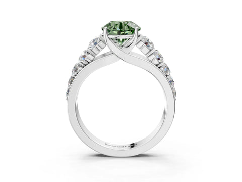White gold Fancy Green Round Cut Brilliant Diamond Pavé Band with Six-Prong Setting_3