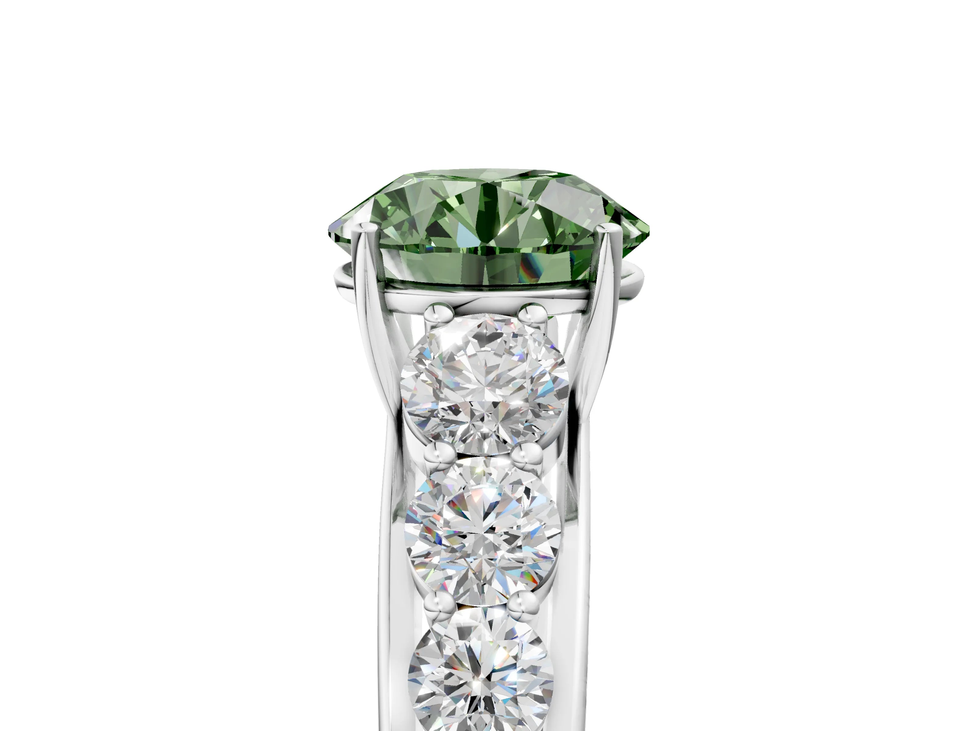 White gold Fancy Green Round Cut Brilliant Diamond Pavé Band with Six-Prong Setting_5