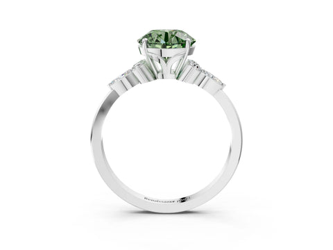 White gold Fancy Green Round Cut Brilliant Diamond Solitaire Ring with Pear Side Stones and Four-Prong Setting_21