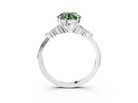 White gold Fancy Green Round Cut Brilliant Diamond Solitaire Ring with Pear Side Stones and Four-Prong Setting_27