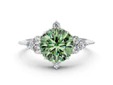 White gold Fancy Green Round Cut Brilliant Diamond with Cluster Setting on a Beaded Band and Four-Prong Setting_12