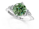 White gold Fancy Green Round Cut Brilliant Diamond with Cluster Setting on a Beaded Band and Four-Prong Setting_13