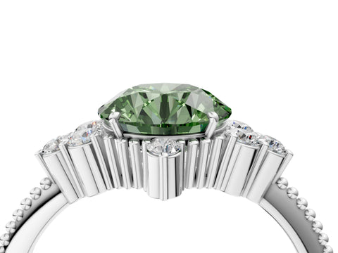 White gold Fancy Green Round Cut Brilliant Diamond with Cluster Setting on a Beaded Band and Four-Prong Setting_16