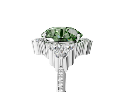 White gold Fancy Green Round Cut Brilliant Diamond with Cluster Setting on a Beaded Band and Four-Prong Setting_5