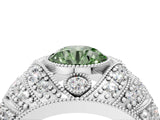 White gold Fancy Green Round Cut Brilliant Halo Pave Diamond Milgrain Ring_4