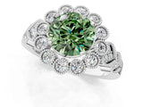 White gold Fancy Green Round Cut Brilliant Milgrain Pave Heart Band Solitaire Ring_13