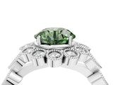 White gold Fancy Green Round Cut Brilliant Milgrain Pave Heart Band Solitaire Ring_16