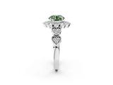 White gold Fancy Green Round Cut Brilliant Milgrain Pave Heart Band Solitaire Ring_2