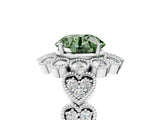 White gold Fancy Green Round Cut Brilliant Milgrain Pave Heart Band Solitaire Ring_5