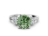 White gold Fancy Green Round Cut Brilliant Three-Stone Diamond Ring with Pavé Band and Four-Prong Setting_27