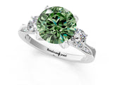 White gold Fancy Green Round Cut Brilliant Three-Stone Diamond Ring with Pavé Band and Four-Prong Setting_28