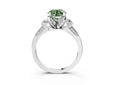 White gold Fancy Green Round Cut Brilliant Three-Stone Diamond Ring with Pavé Band and Four-Prong Setting_30