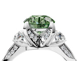 White gold Fancy Green Round Cut Brilliant Three-Stone Diamond Ring with Pavé Band and Four-Prong Setting_31