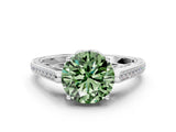 White gold Fancy Green Round  Cut Cathedral Pave Diamond Engagement Ring with Six-Prong Setting_32