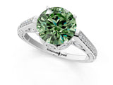 White gold Fancy Green Round  Cut Cathedral Pave Diamond Engagement Ring with Six-Prong Setting_33