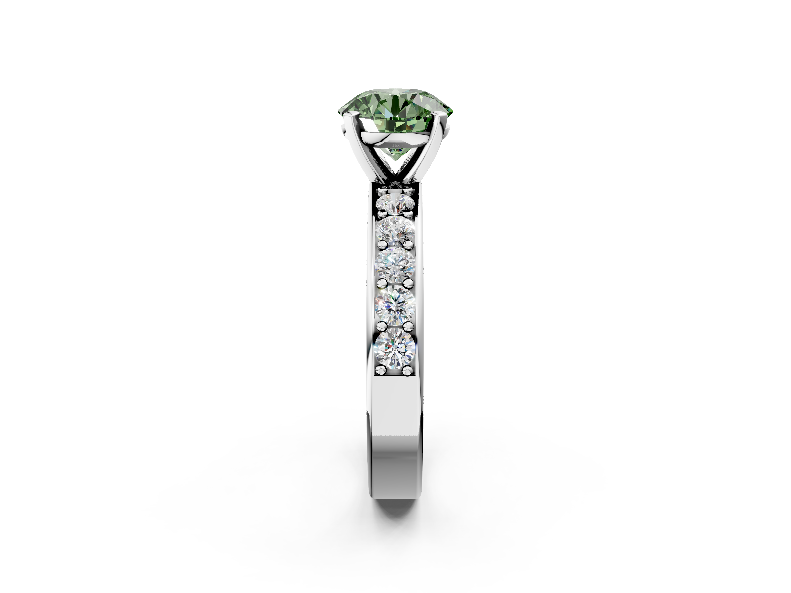 White gold Fancy Green Round  Cut Channel Set Diamond Engagement Ring with Four-Prong Setting_237