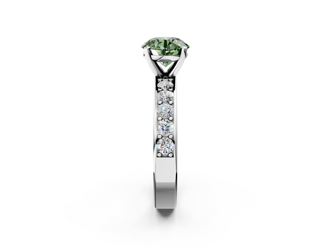 White gold Fancy Green Round  Cut Channel Set Diamond Engagement Ring with Four-Prong Setting_237