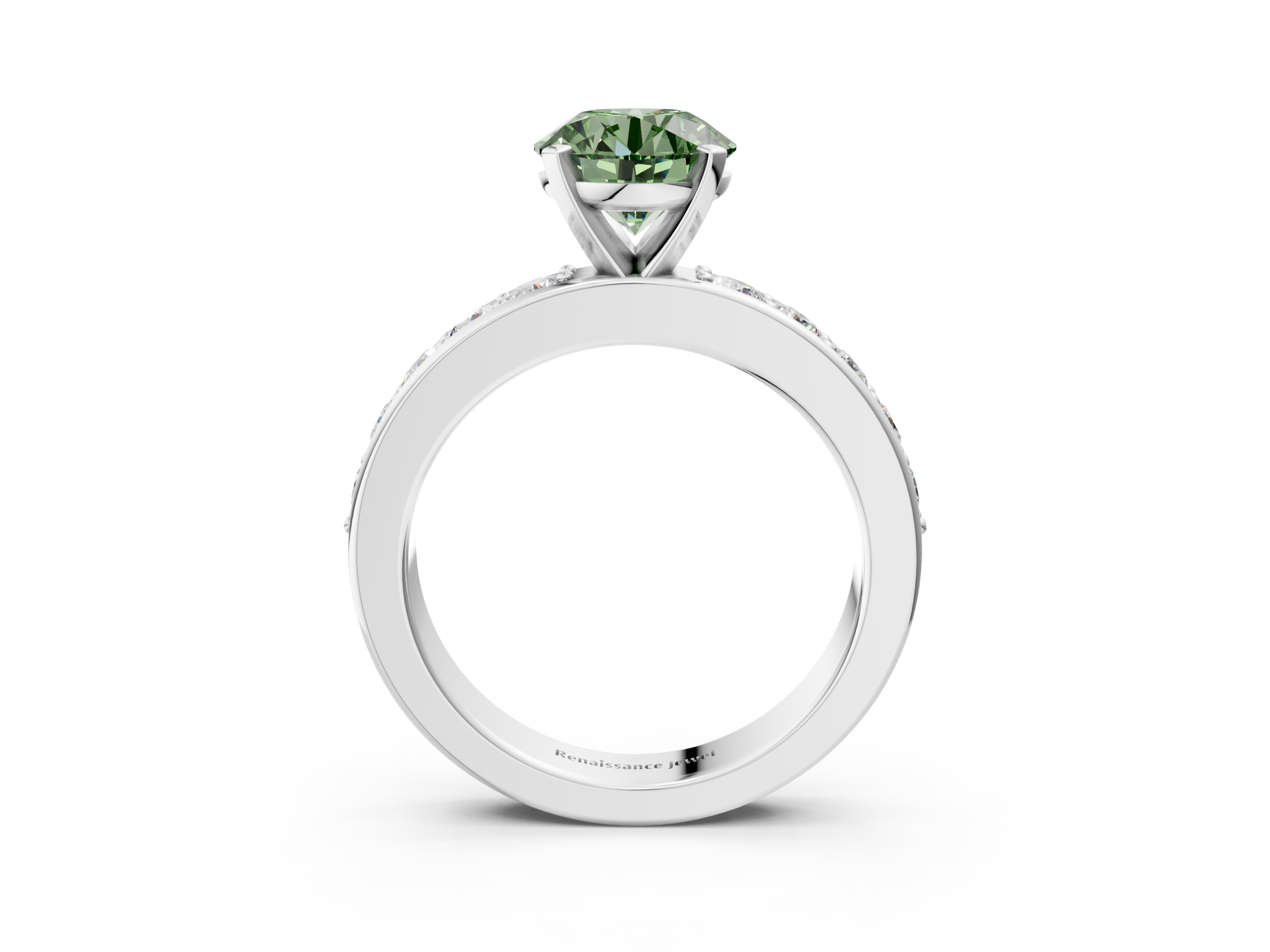 White gold Fancy Green Round  Cut Channel Set Diamond Engagement Ring with Four-Prong Setting_238