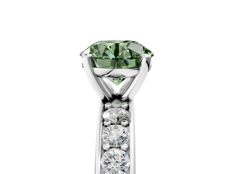White gold Fancy Green Round  Cut Channel Set Diamond Engagement Ring with Four-Prong Setting_240