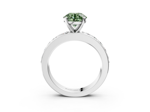 White gold Fancy Green Round  Cut Channel Set Diamond Engagement Ring with Four-Prong Setting_250