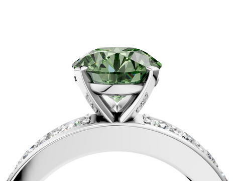 White gold Fancy Green Round  Cut Channel Set Diamond Engagement Ring with Four-Prong Setting_251