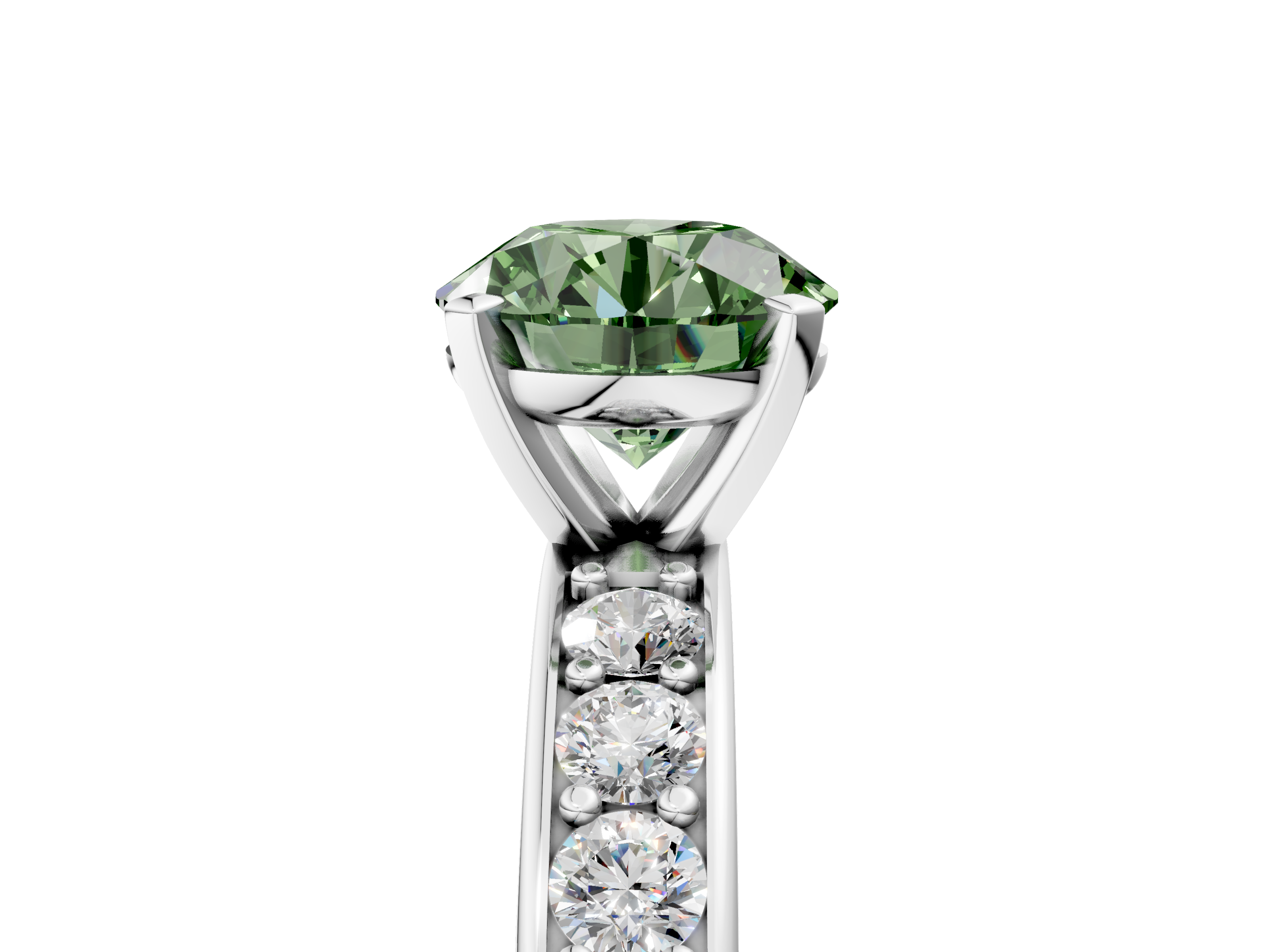 White gold Fancy Green Round  Cut Channel Set Diamond Engagement Ring with Four-Prong Setting_252