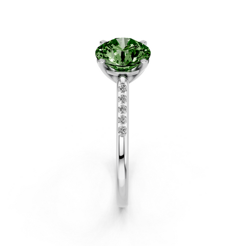White gold Fancy Green Round  Cut Channel Set Solitaire Engagement Ring with Four-Prong Setting_78