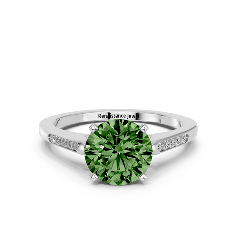 White gold Fancy Green Round  Cut Channel Set Solitaire Engagement Ring with Four-Prong Setting_78