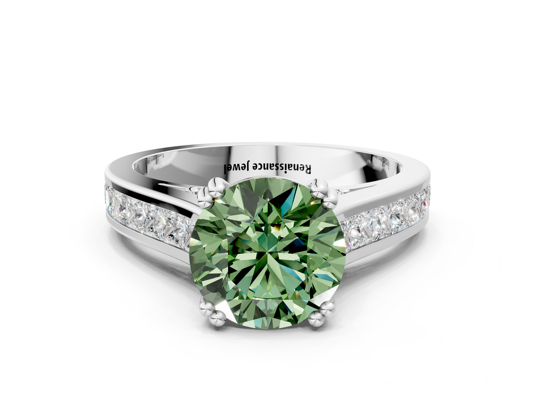White gold Fancy Green Round  Cut Channel Set Solitaire Engagement Ring with Prong Setting_20