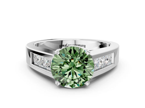 White gold Fancy Green Round Cut Cut Channel Set Solitaire Ring with Four-Prong Setting_12