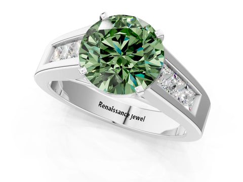 White gold Fancy Green Round Cut Cut Channel Set Solitaire Ring with Four-Prong Setting_13