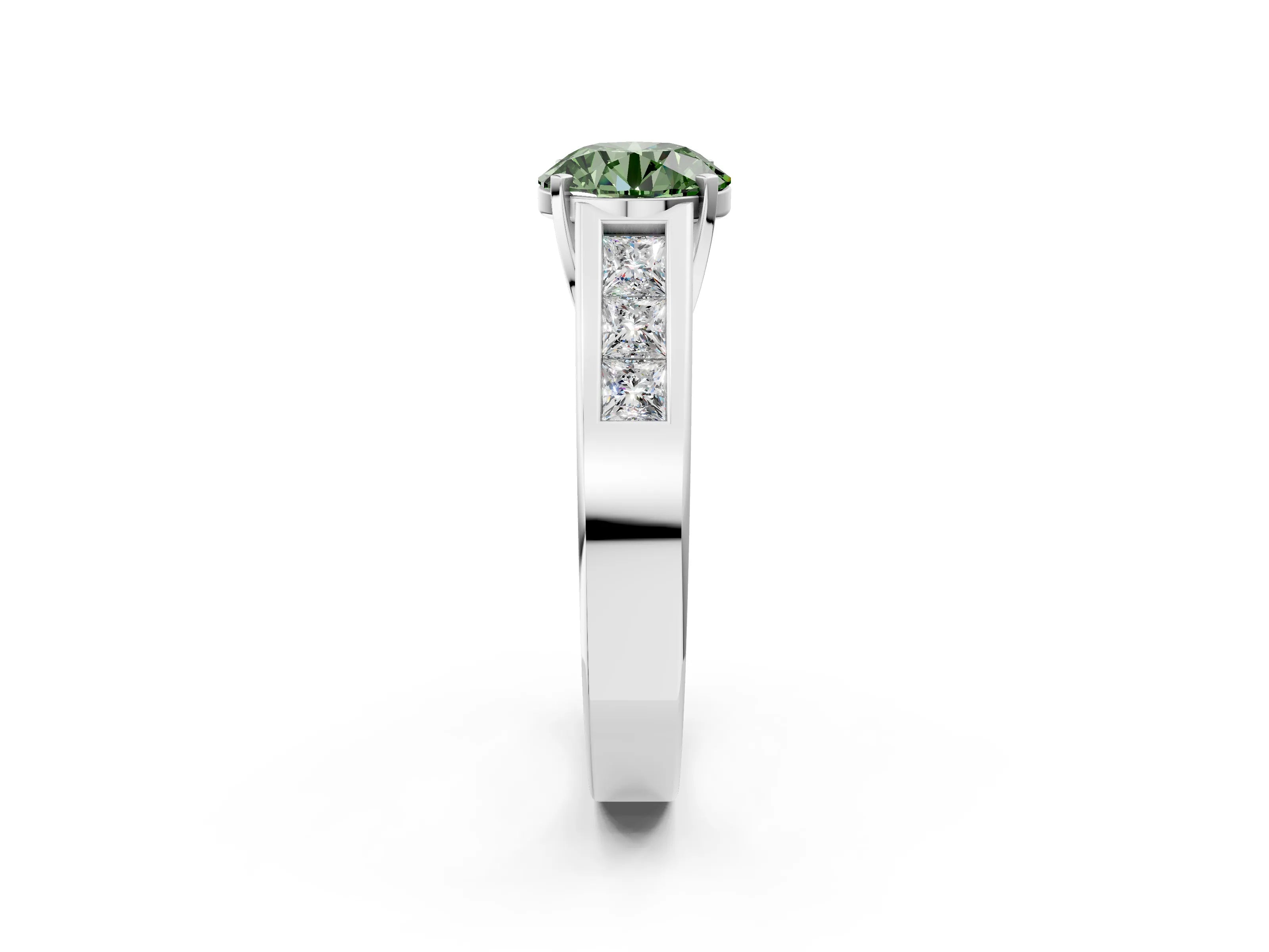White gold Fancy Green Round Cut Cut Channel Set Solitaire Ring with Four-Prong Setting_14