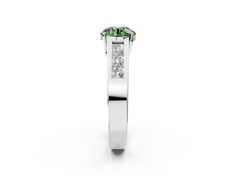 White gold Fancy Green Round Cut Cut Channel Set Solitaire Ring with Four-Prong Setting_14