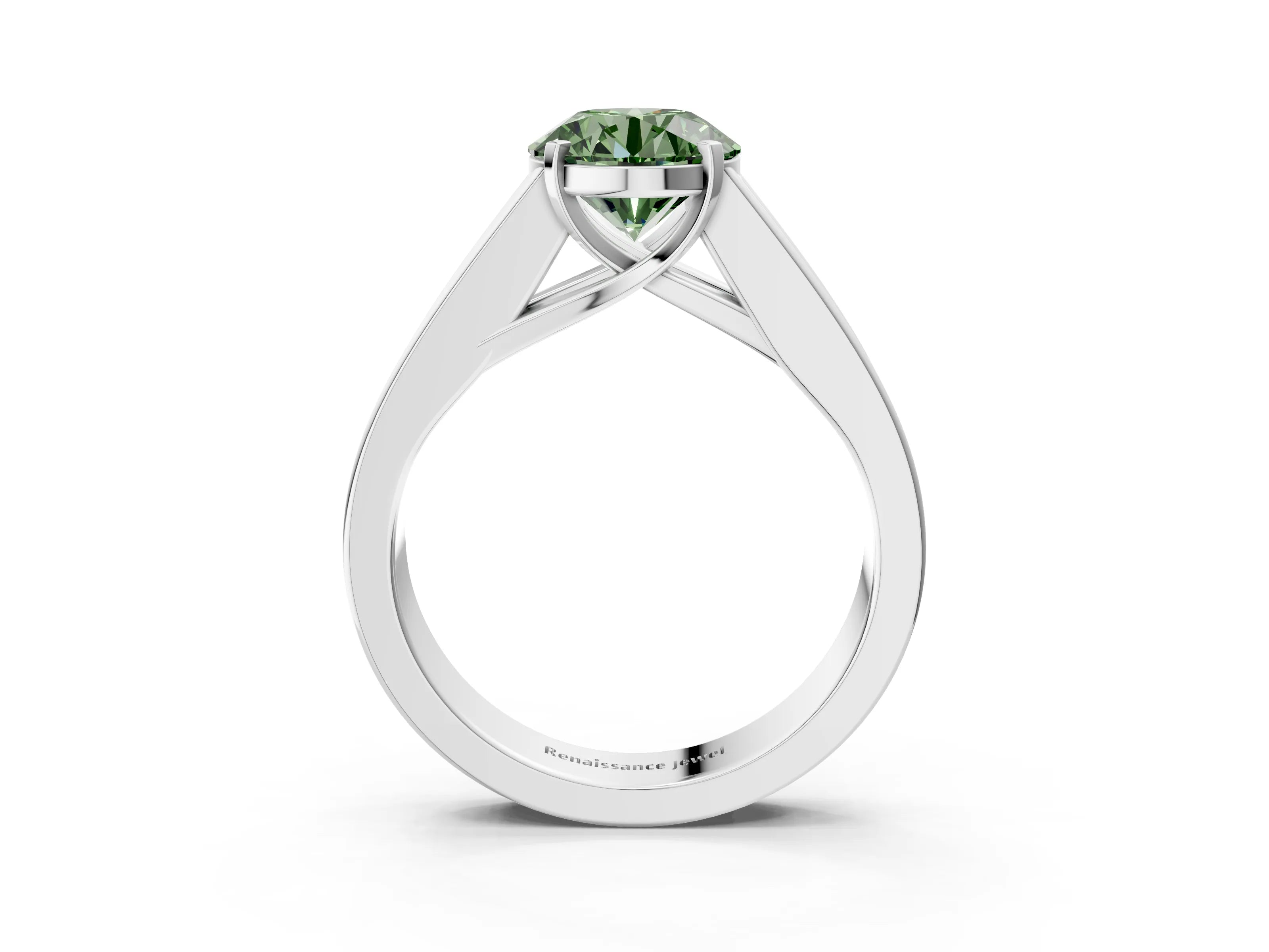 White gold Fancy Green Round Cut Cut Channel Set Solitaire Ring with Four-Prong Setting_15