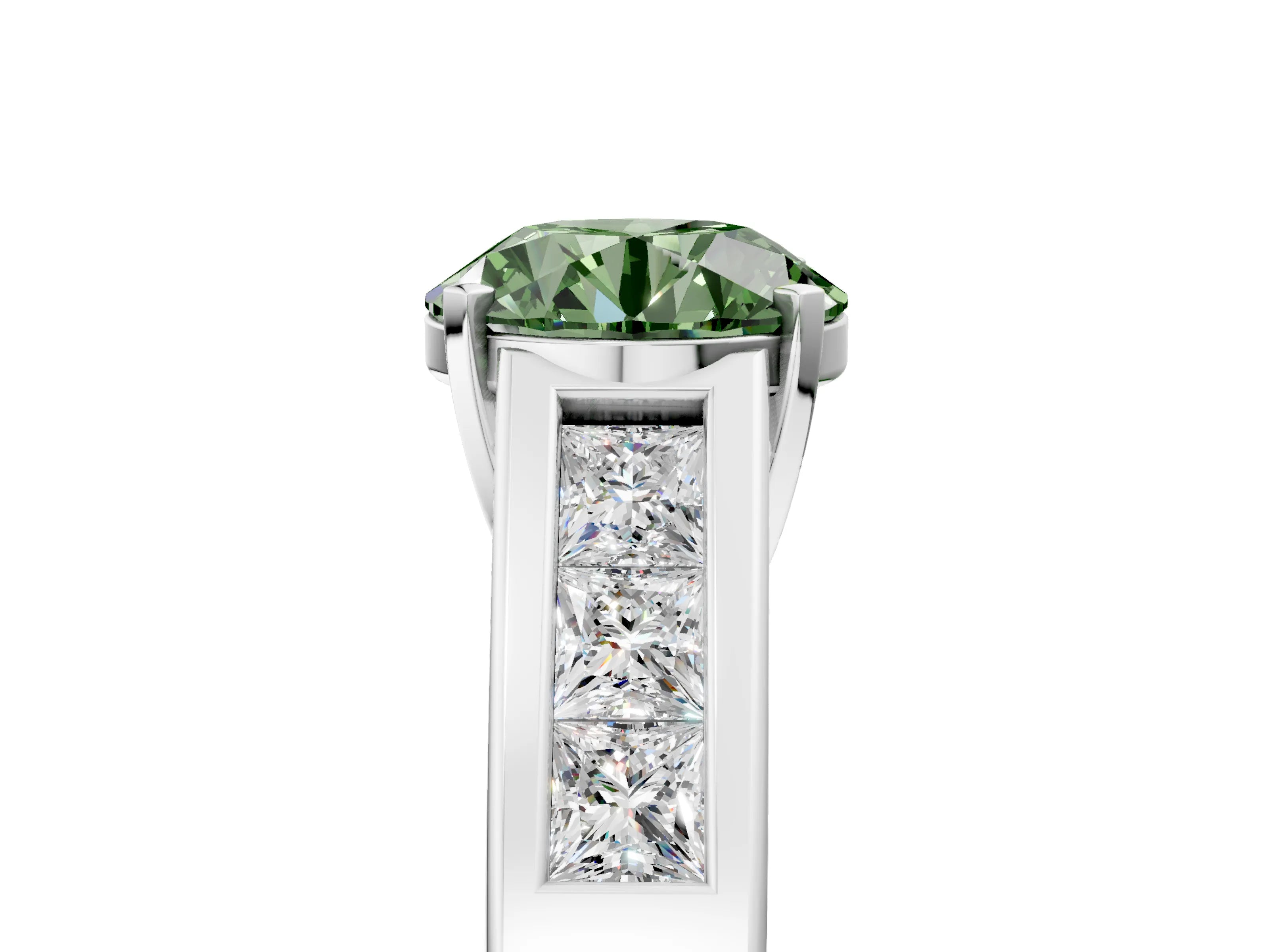 White gold Fancy Green Round Cut Cut Channel Set Solitaire Ring with Four-Prong Setting_17