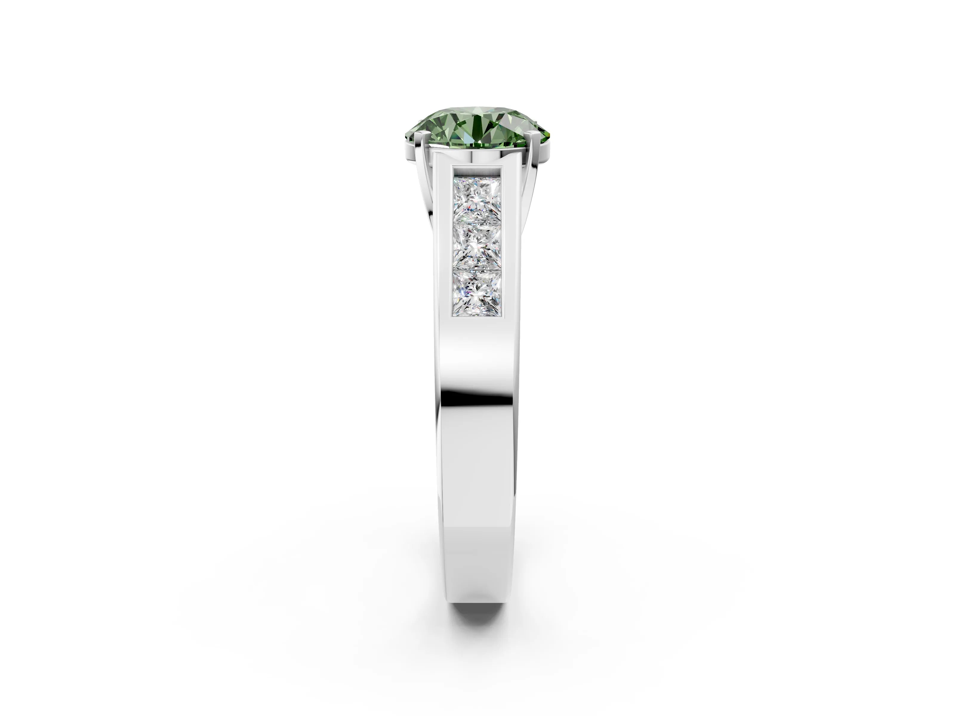 White gold Fancy Green Round Cut Cut Channel Set Solitaire Ring with Four-Prong Setting_2