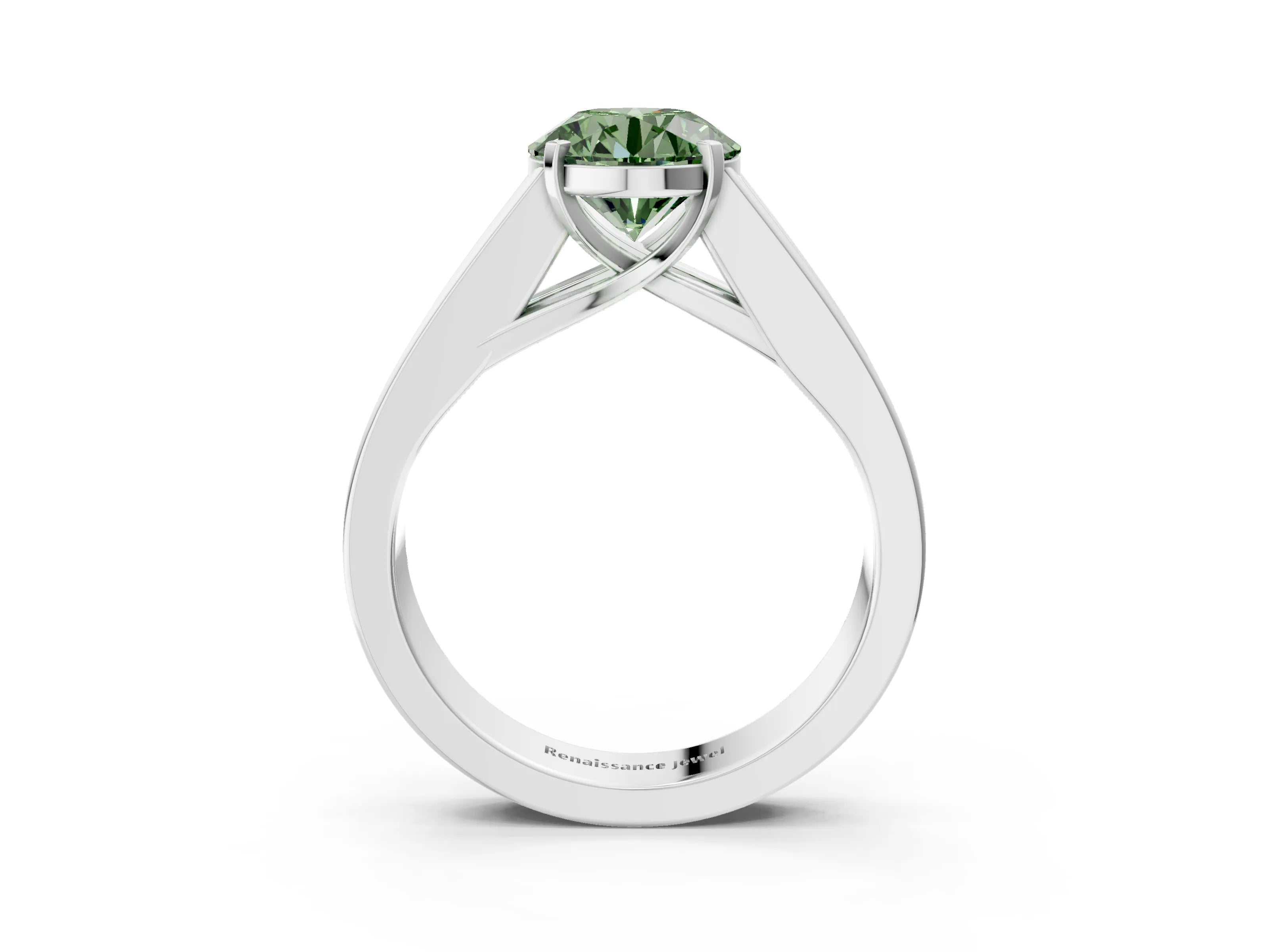 White gold Fancy Green Round Cut Cut Channel Set Solitaire Ring with Four-Prong Setting_3