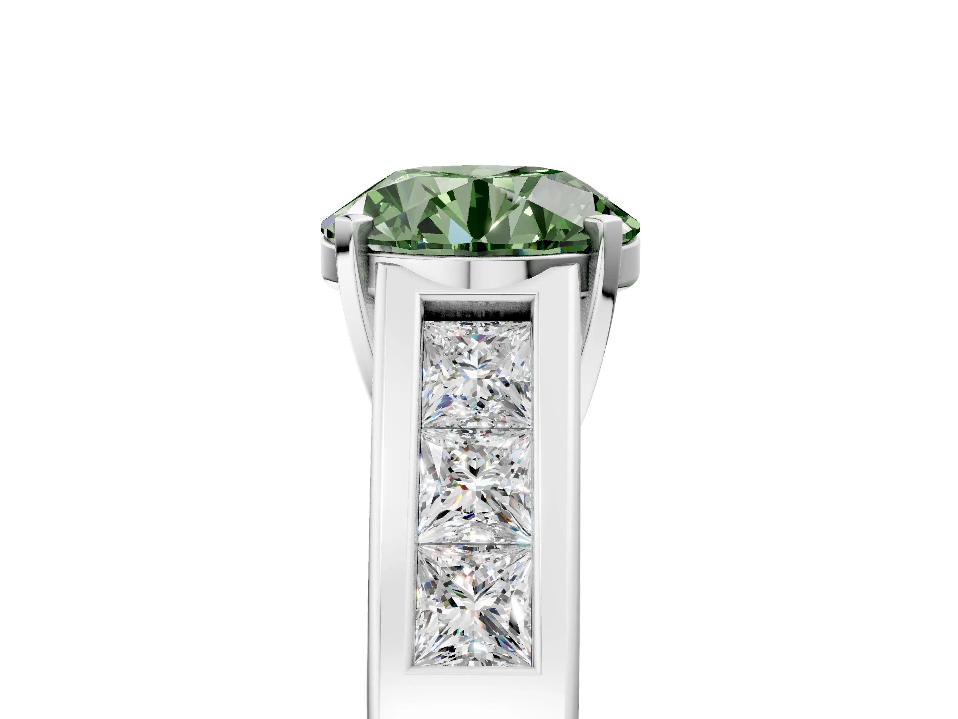 White gold Fancy Green Round Cut Cut Channel Set Solitaire Ring with Four-Prong Setting_5