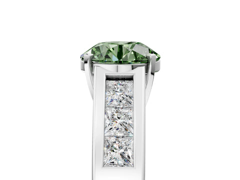 White gold Fancy Green Round Cut Cut Channel Set Solitaire Ring with Four-Prong Setting_5