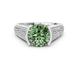 White gold Fancy Green Round Cut Cut Diamond Channel Set Pave Band with Tension Prong Setting