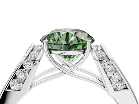 White gold Fancy Green Round Cut Cut Diamond Channel Set Solitaire Ring with Four-Prong Setting_124