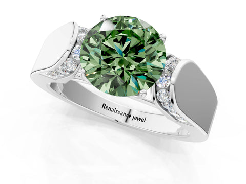 White gold Fancy Green Round Cut Cut Diamond Channel Set Solitaire Ring with Four-Prong Setting_49