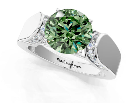 White gold Fancy Green Round Cut Cut Diamond Channel Set Solitaire Ring with Four-Prong Setting_63