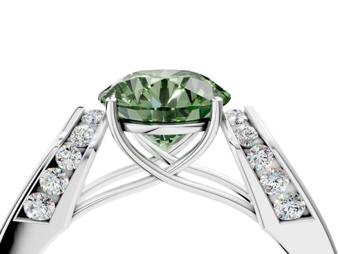 White gold Fancy Green Round Cut Cut Diamond Channel Set Solitaire Ring with Four-Prong Setting_64