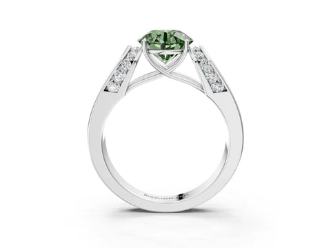 White gold Fancy Green Round Cut Cut Diamond Channel Set Solitaire Ring with Four-Prong Setting_65