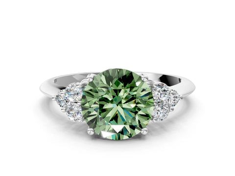 White gold Fancy Green Round Cut Cut Diamond Cluster Ring with Solitaire Band and Four-Prong Setting_12